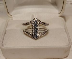 Silver-Tone Blue Crystal Chevron Ring